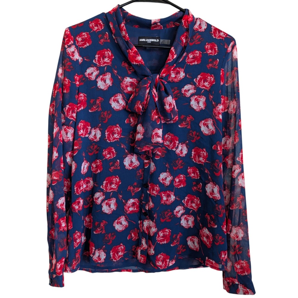 Karl Lagerfeld Floral Tie Neck Blouse